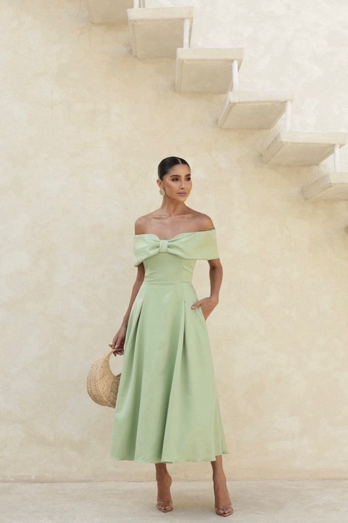 VESTIDO MIDI KAROL OMBRO A OMBRO LAÇO - VERDE CLARO
