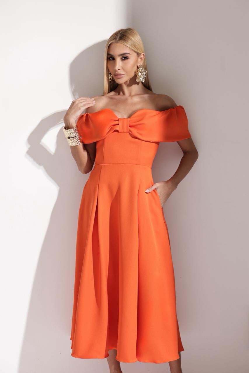 VESTIDO MIDI KAROL OMBRO A OMBRO LAÇO - LARANJA