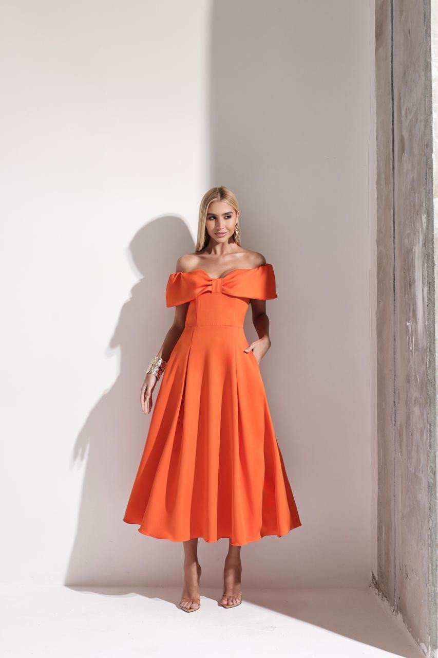 VESTIDO MIDI KAROL OMBRO A OMBRO LAÇO - LARANJA