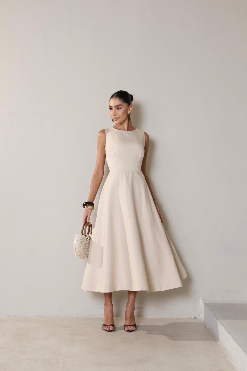 VESTIDO ANA PAULA MIDI ALFAIATARIA PREMIUM - AREIA