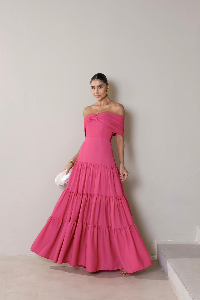 VESTIDO HOLANDA CHIFFON OMBRO A OMBRO - PINK