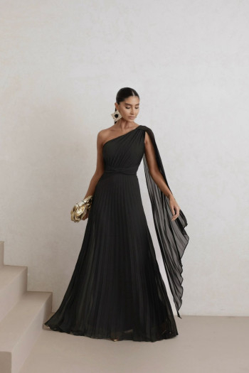 VESTIDO DE FESTA SIMONE COM CALDA - PRETO