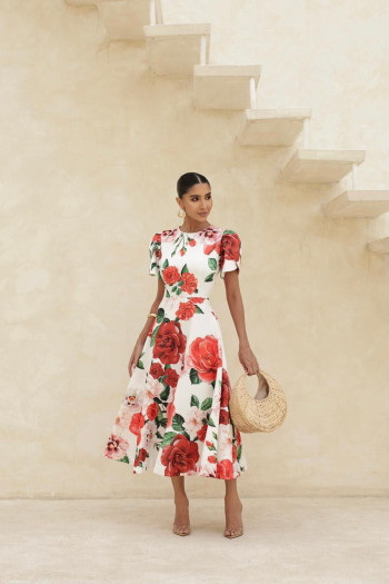 VESTIDO OLIVIA MIDI COM MANGA ALAFAIATARIA - ESTAMPADO