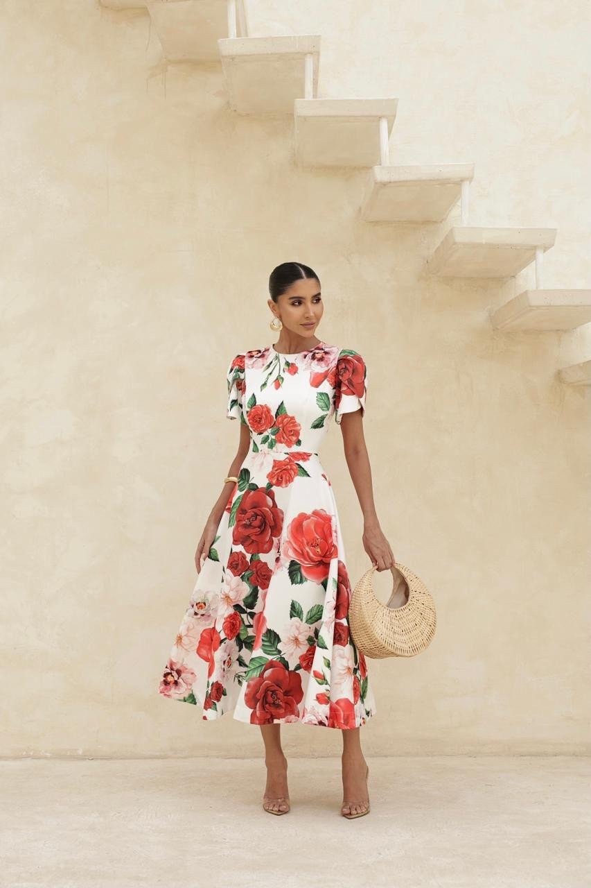 VESTIDO OLIVIA MIDI COM MANGA ALAFAIATARIA - ESTAMPADO