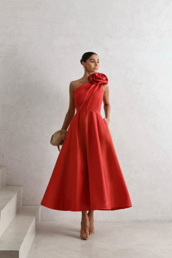 VESTIDO MIDI FLOWERS NULA MANGA - VERMELHO