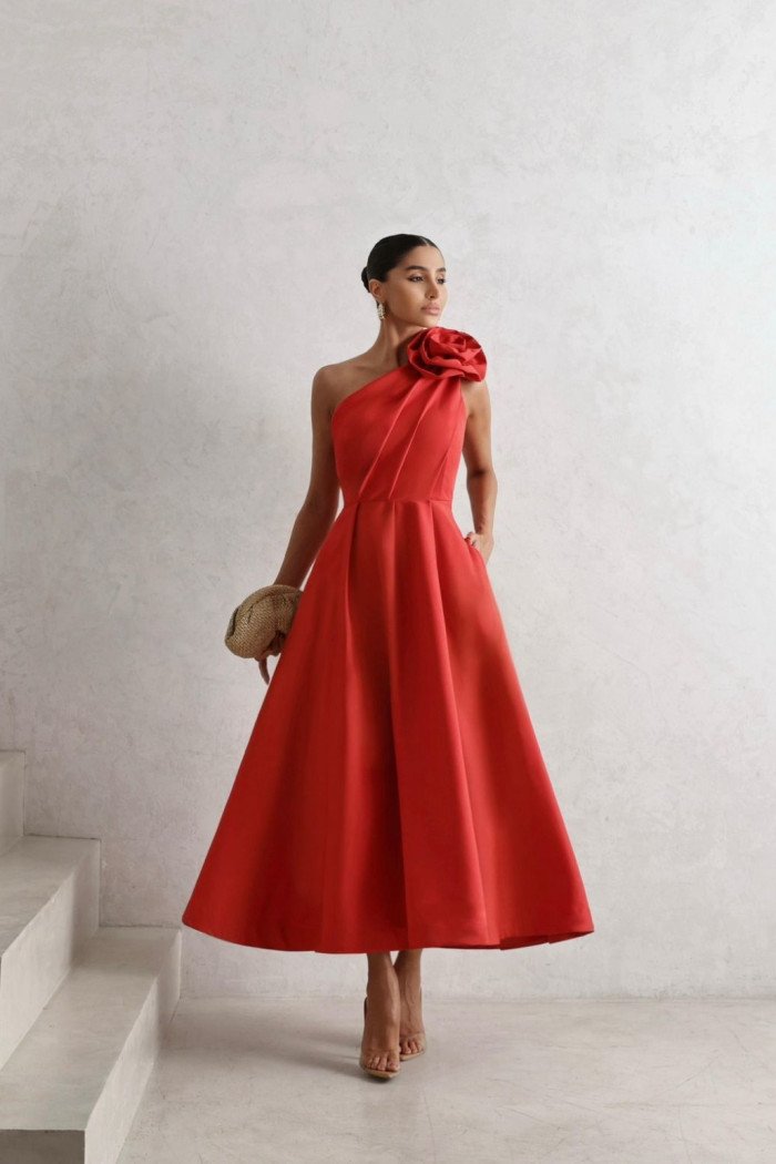 VESTIDO MIDI FLOWERS NULA MANGA - VERMELHO
