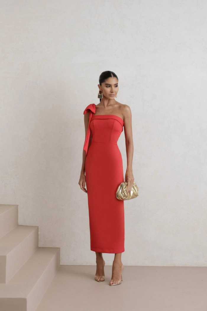 VESTIDO LONGUETE CÁSSIA ALFAIATARIA - VERMELHO