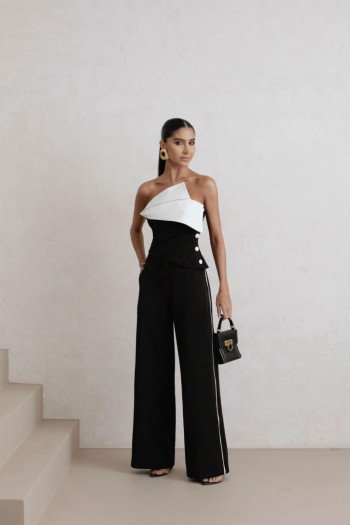 CONJUNTO VERÔNICA ALFAIATARIA BICOLOR - PRETO COM BRANCO