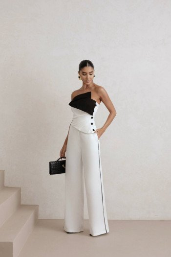 CONJUNTO VERÔNICA ALFAIATARIA BICOLOR - BRANCO COM PRETO