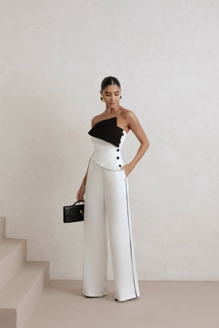 CONJUNTO VERÔNICA ALFAIATARIA BICOLOR - BRANCO COM PRETO