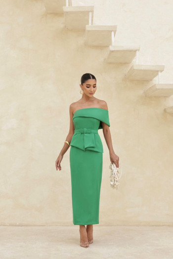 VESTIDO ESPANHA LONGUETE UM OMBRO COM CINTO - VERDE