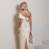 VESTIDO ESPANHA LONGUETE UM OMBRO COM CINTO - AREIA