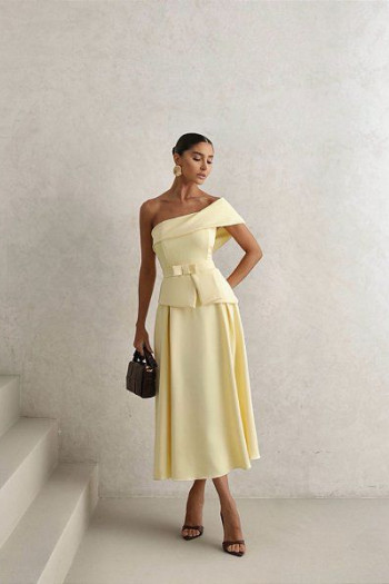 VESTIDO LARA MIDI COM CINTO - AMARELO