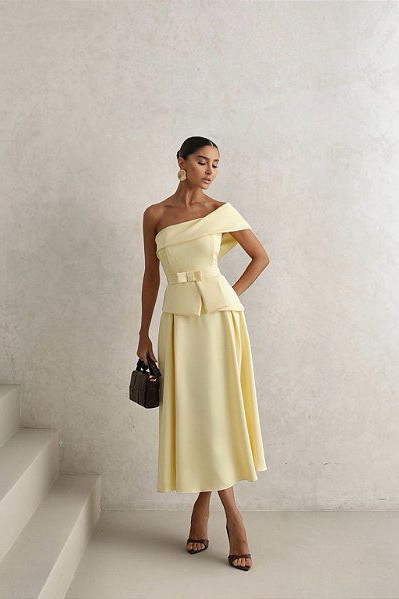 VESTIDO LARA MIDI COM CINTO - AMARELO