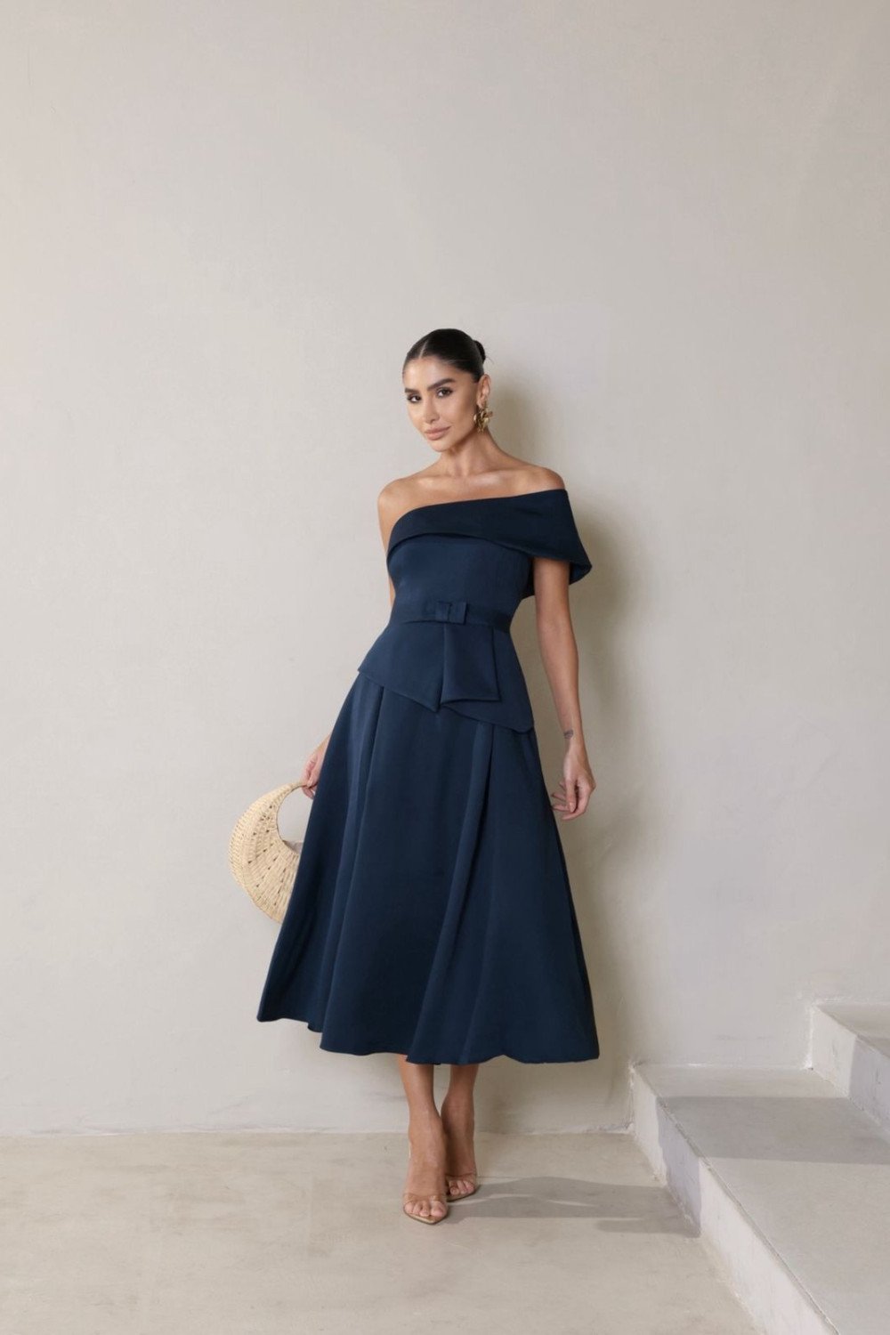 VESTIDO LARA MIDI COM CINTO - AZUL MARINHO