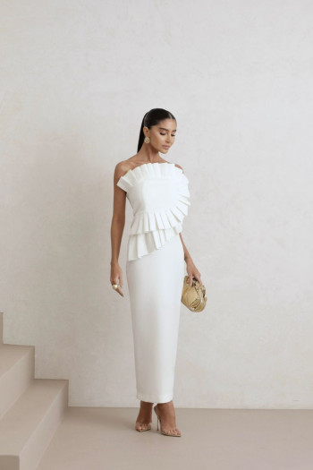 VESTIDO MIDI SAFIRA ALFAIATARIA - OFF WHITE