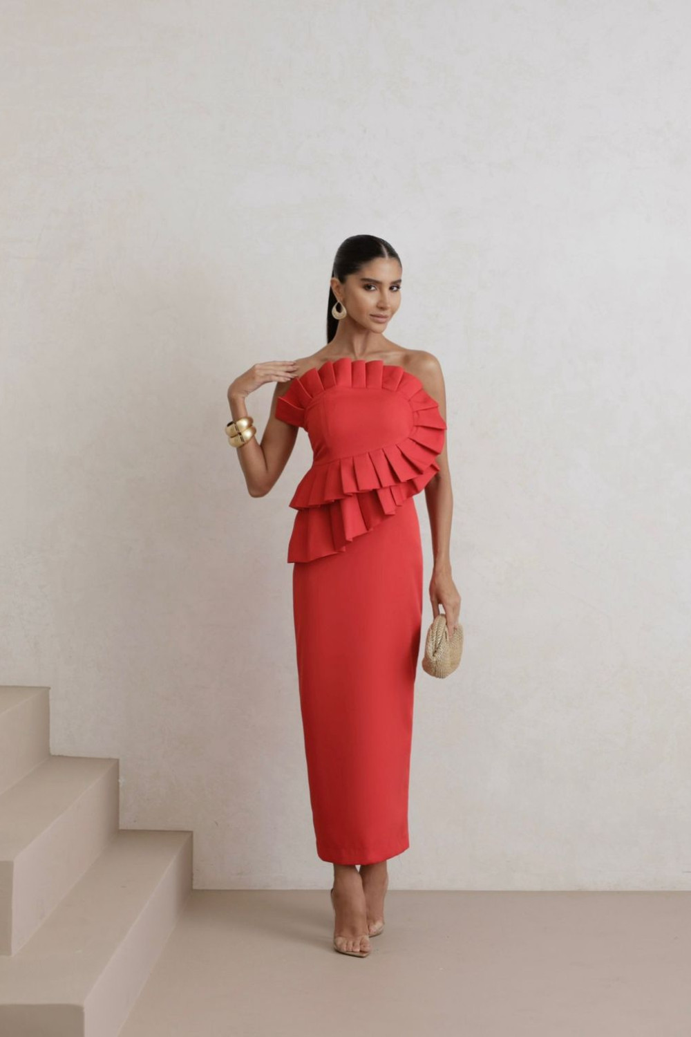 VESTIDO MIDI SAFIRA ALFAIATARIA - VERMELHO