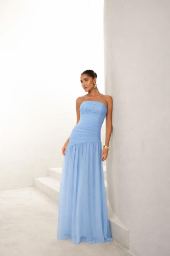 VESTIDO DE FESTA ALICE MICROTULE COM CAPA - AZUL TIFFANY