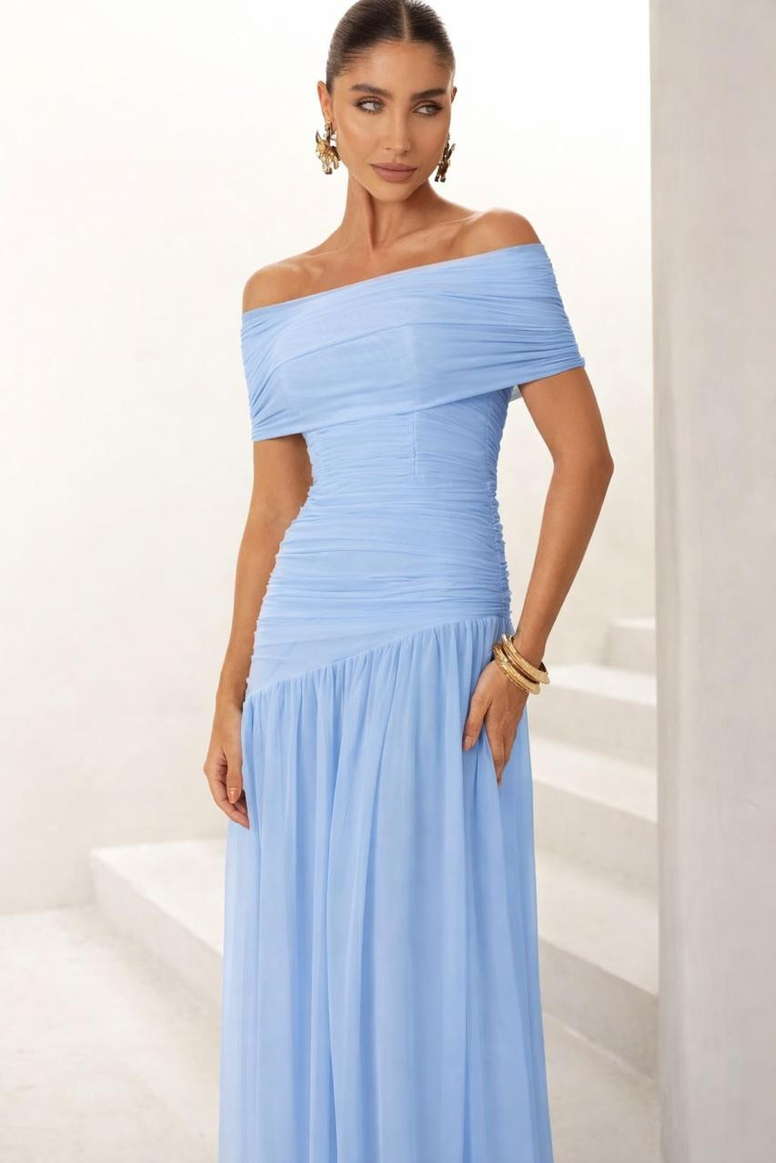 VESTIDO DE FESTA ALICE MICROTULE COM CAPA - AZUL TIFFANY