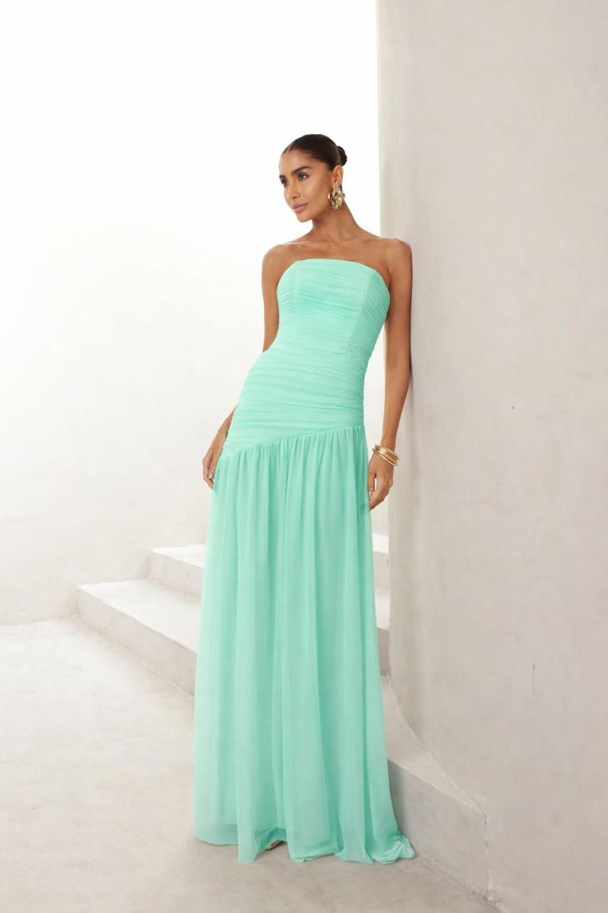 VESTIDO DE FESTA ALICE MICROTULE COM CAPA - VERDE TIFFANY