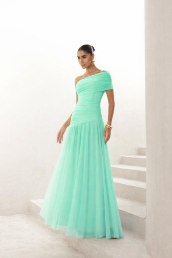 VESTIDO DE FESTA ALICE MICROTULE COM CAPA - VERDE TIFFANY