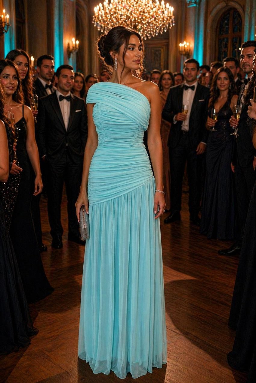 VESTIDO DE FESTA ALICE MICROTULE COM CAPA - AZUL TIFFANY