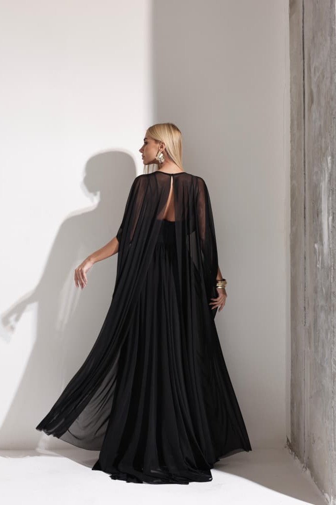 VESTIDO DE FESTA ANGELINA MANGA CAPA - PRETO