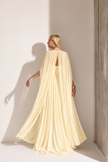 VESTIDO DE FESTA ANGELINA MANGA CAPA - AMARELO