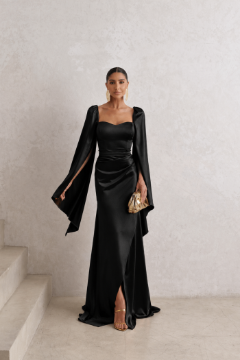 VESTIDO DE FESTA AURA SAIA TRANSPASSADA - PRETO