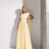 VESTIDO DE FESTA CECÍLIA CHIFFON CAPA OMBRO - AMARELO MANTEIGA