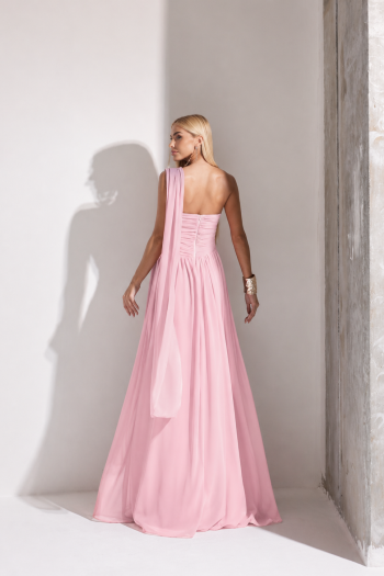 VESTIDO DE FESTA CECÍLIA CHIFFON CAPA OMBRO - ROSA BEBÊ