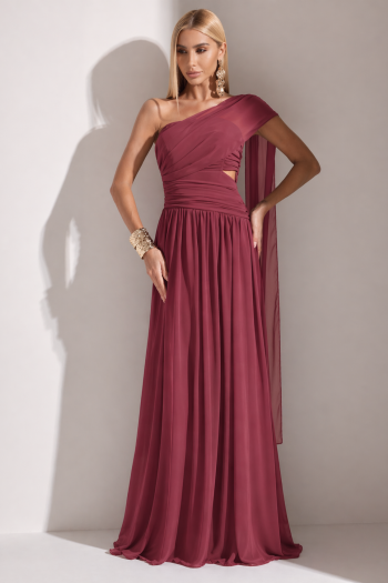 VESTIDO DE FESTA CECÍLIA CHIFFON CAPA OMBRO - MARSALA