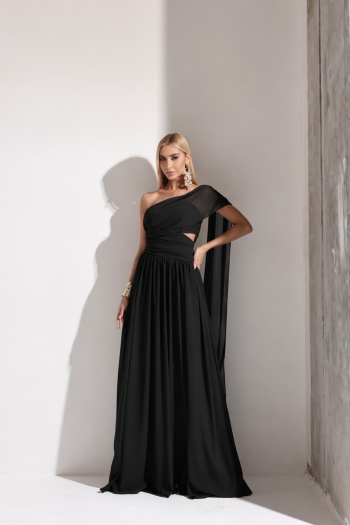 VESTIDO DE FESTA CECÍLIA CHIFFON CAPA OMBRO - PRETO