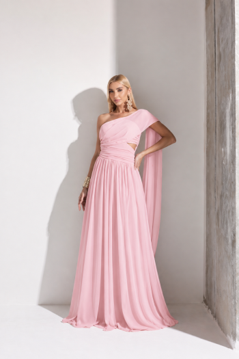 VESTIDO DE FESTA CECÍLIA CHIFFON CAPA OMBRO - ROSA BEBÊ