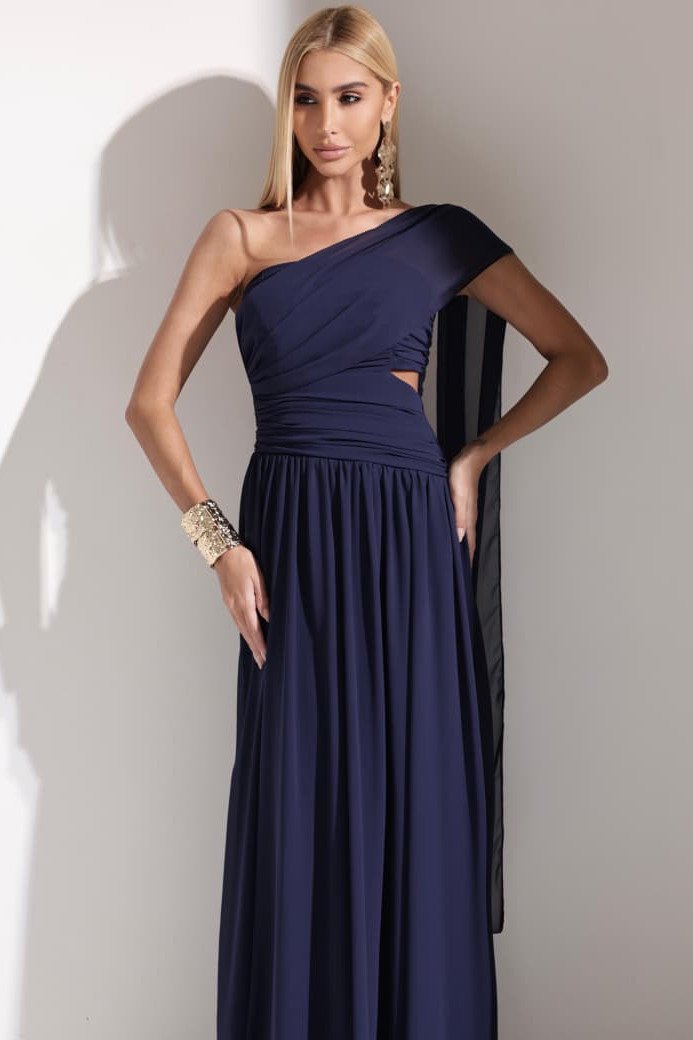 VESTIDO DE FESTA CECÍLIA CHIFFON CAPA OMBRO - AZUL MARINHO