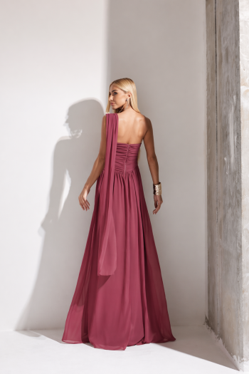 VESTIDO DE FESTA CECÍLIA CHIFFON CAPA OMBRO - MARSALA
