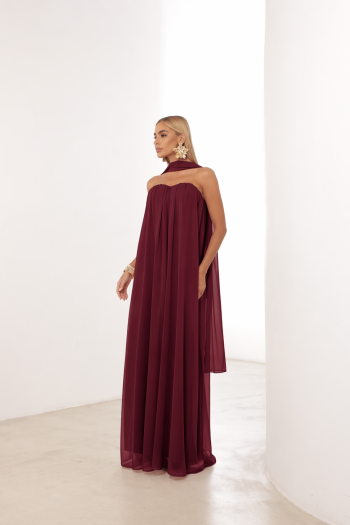VESTIDO LONGO FIORELLA FAIXA CHOKER - MARSALA