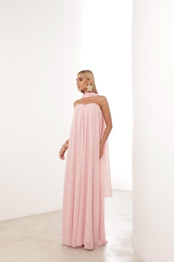 VESTIDO LONGO FIORELLA FAIXA CHOKER - ROSA BEBÊ