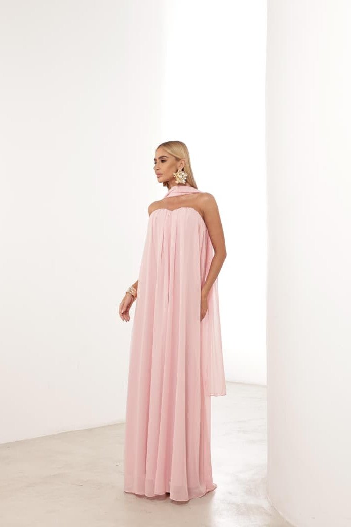 VESTIDO LONGO FIORELLA FAIXA CHOKER - ROSA BEBÊ