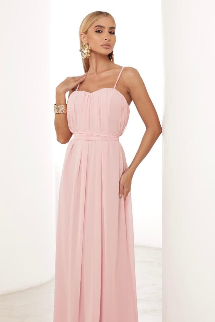VESTIDO LONGO FIORELLA FAIXA CHOKER - ROSA BEBÊ