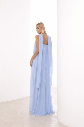 VESTIDO LONGO FIORELLA FAIXA CHOKER - AZUL SERENITY