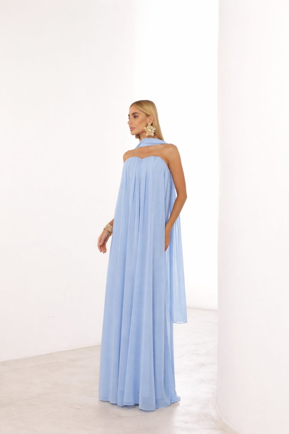 VESTIDO LONGO FIORELLA FAIXA CHOKER - AZUL SERENITY