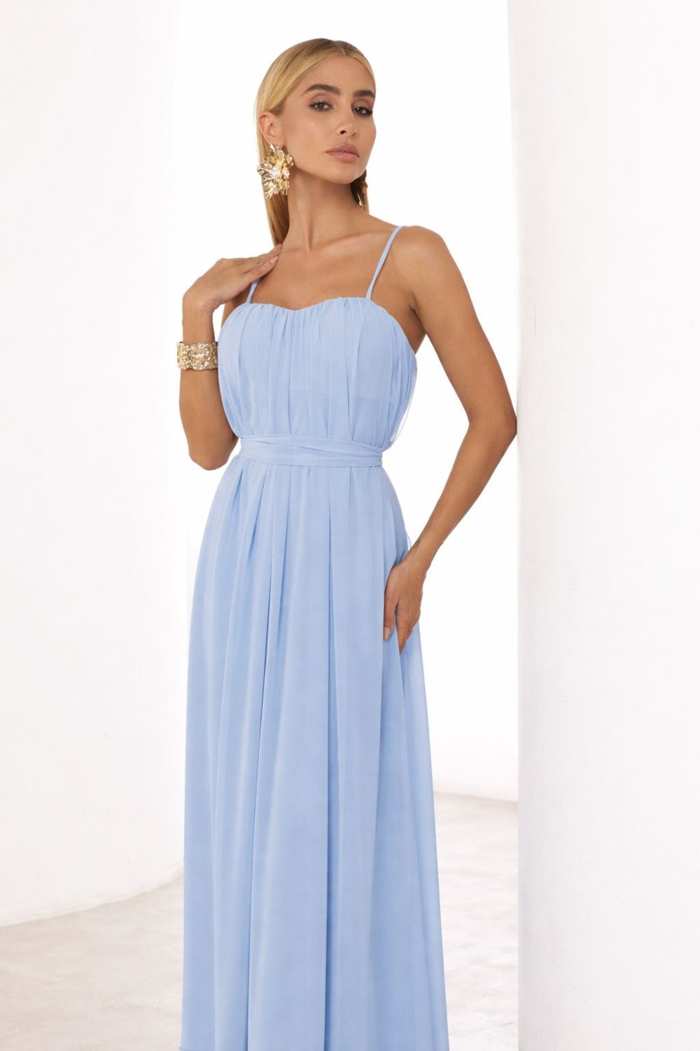 VESTIDO LONGO FIORELLA FAIXA CHOKER - AZUL SERENITY