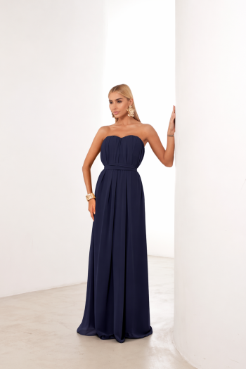 VESTIDO LONGO FIORELLA FAIXA CHOKER - AZUL MARINHO