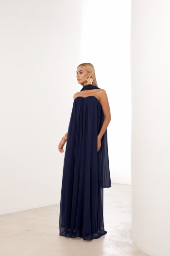 VESTIDO LONGO FIORELLA FAIXA CHOKER - AZUL MARINHO