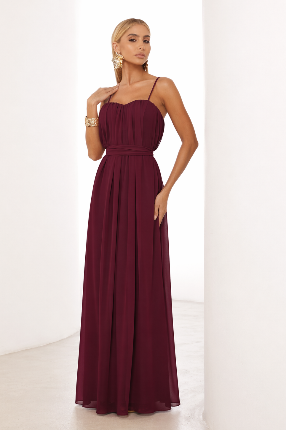 VESTIDO LONGO FIORELLA FAIXA CHOKER - MARSALA