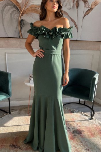VESTIDO DE FESTA FRANÇA OMBRO A OMBRO - VERDE OLIVA