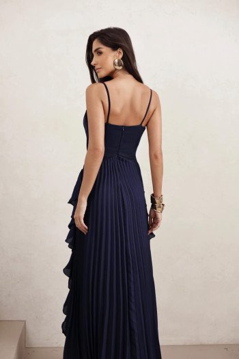 VESTIDO LONGO LIVIA PLISSADO - AZUL MARINHO