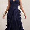 VESTIDO LONGO LIVIA PLISSADO - AZUL MARINHO