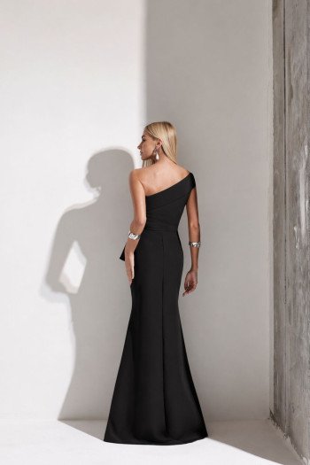 VESTIDO DE FESTA LORENA BABADOS UM OMBRO - PRETO